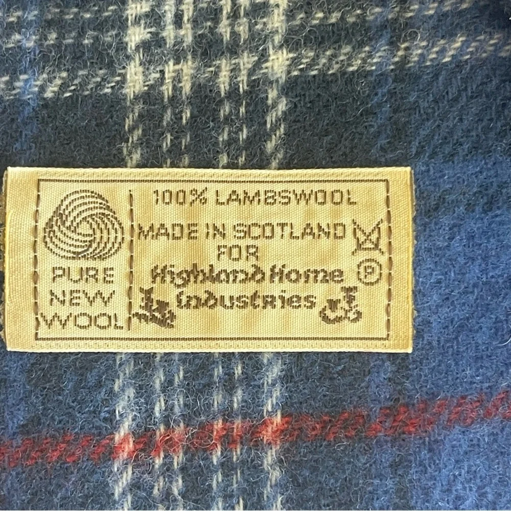 Vintage Blue Tartan 100% Lambswool Scarf Made in Scotland Heritage Wool Preppy